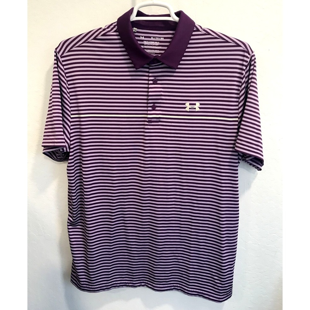 Under Armour The Playoff Polo Shirt Mens XL Purple Striped Golf Short Sleeve
